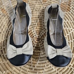 Yosi Samra Tan Black Bow Tie Ballet Flats 10